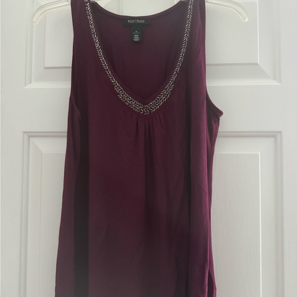 White House Black Market Red Embellished Sleeveless Tank Top